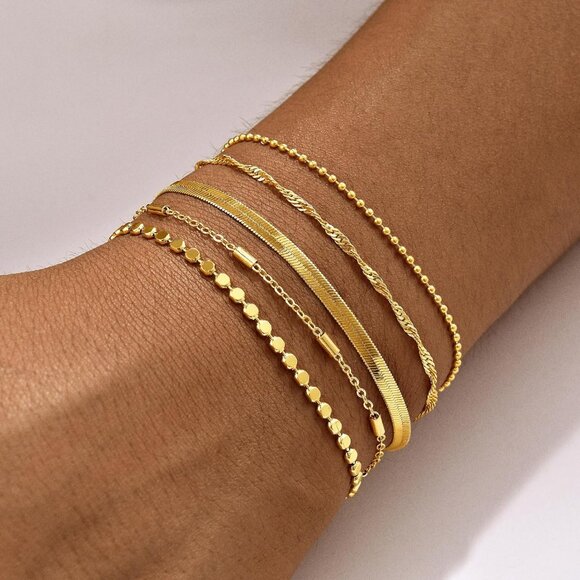 Waterproof & Hypoallergenic 5-Piece Gold Bracelet Collection - Luxe Gift Idea - Picture 3 of 5